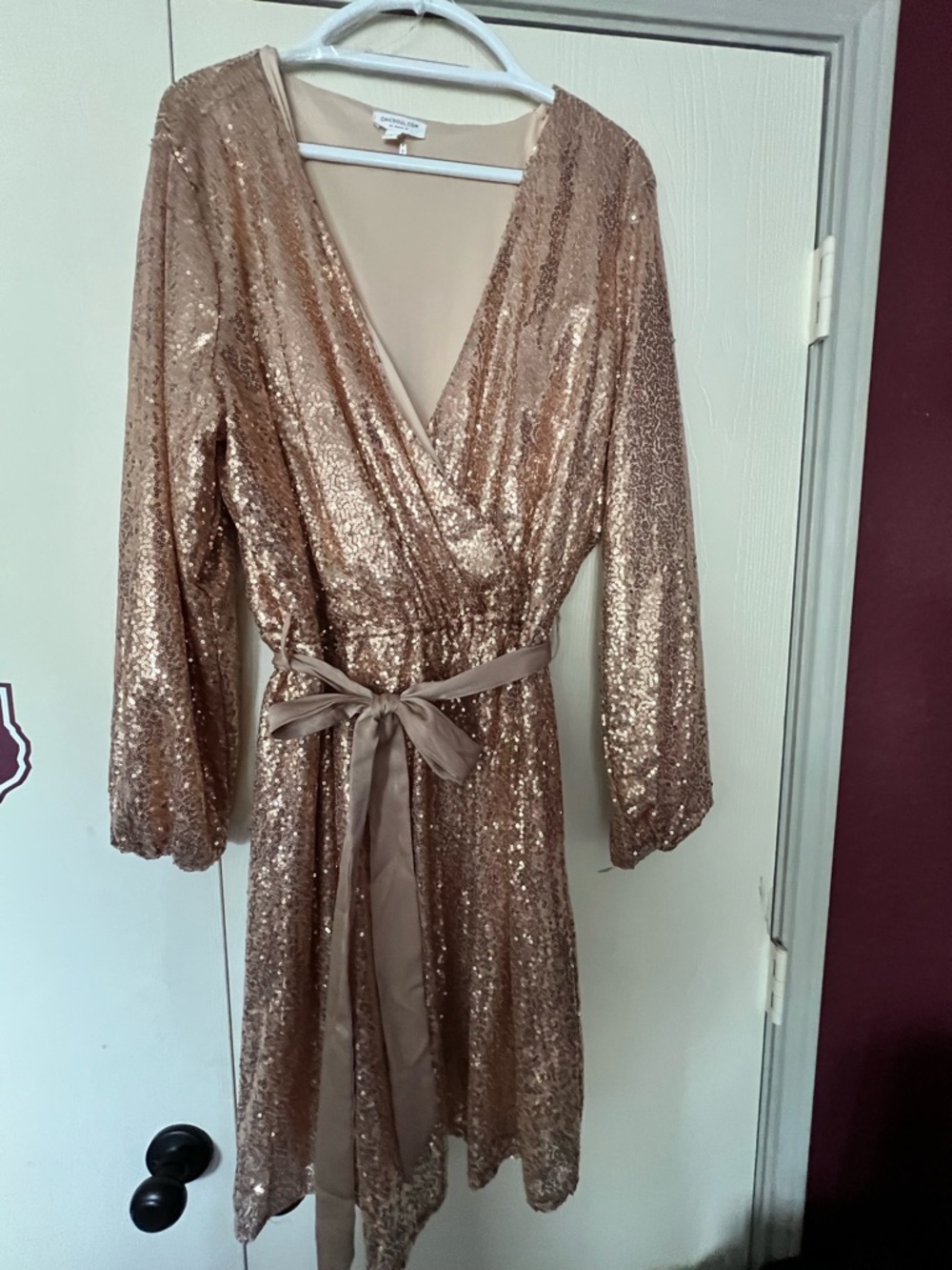 Chic Soul Rose Gold Sequin Wrap Dress
